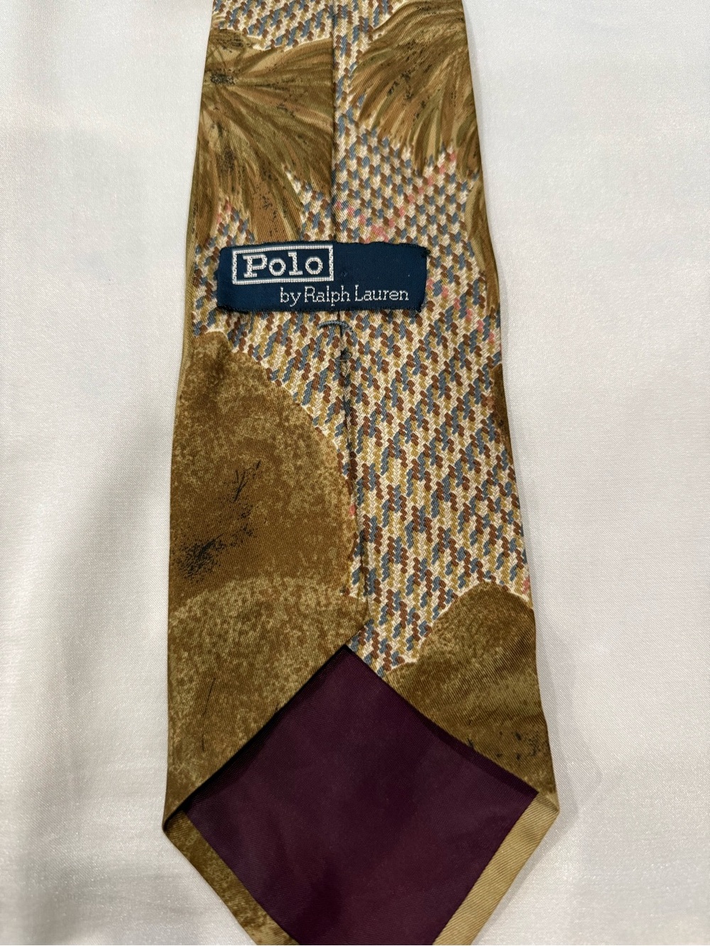 Polo by Ralph Lauren Palm Golfers Pattern Plaid Silk Mens Tie Brown Multicolor - Picture 8 of 10